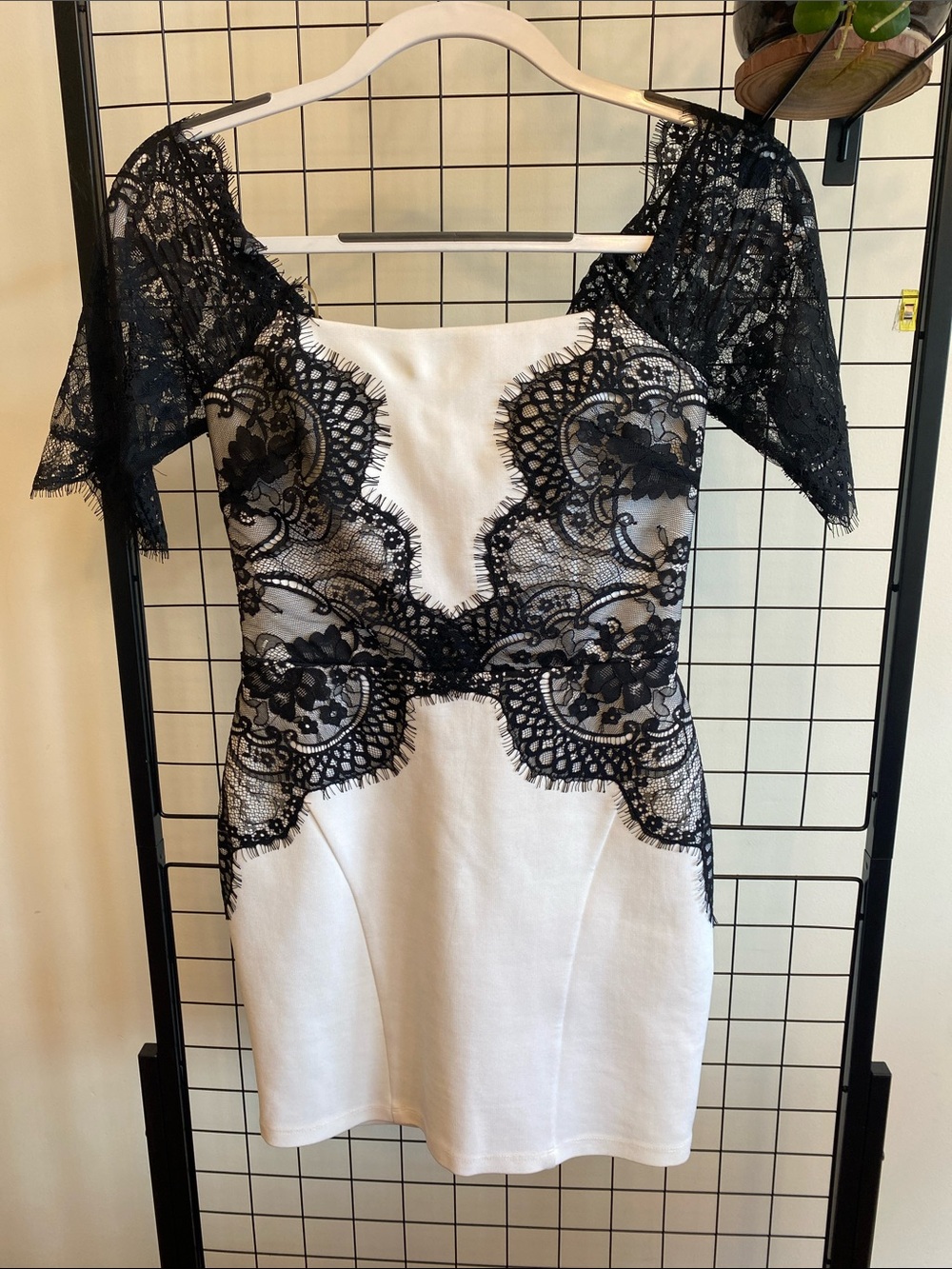 Bebe Y2K white Lace Accented Mini Dress with Black Overlay XS
